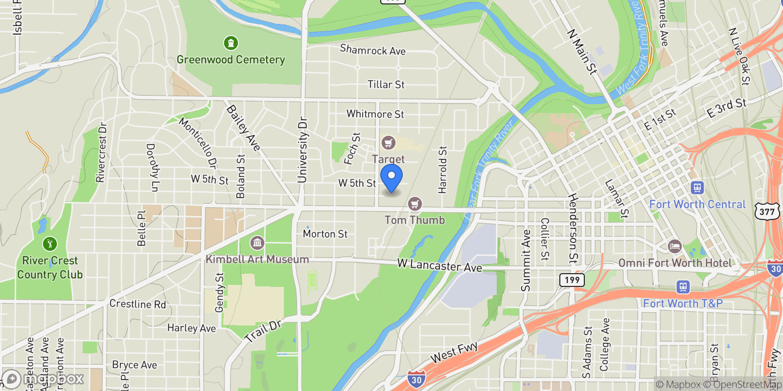 Map showing 2600 W 7th Street 2812, Fort Worth, Texas, United States.