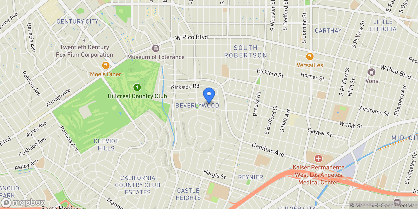 Map showing 9343 Sawyer Street, Los Angeles, California, United States.