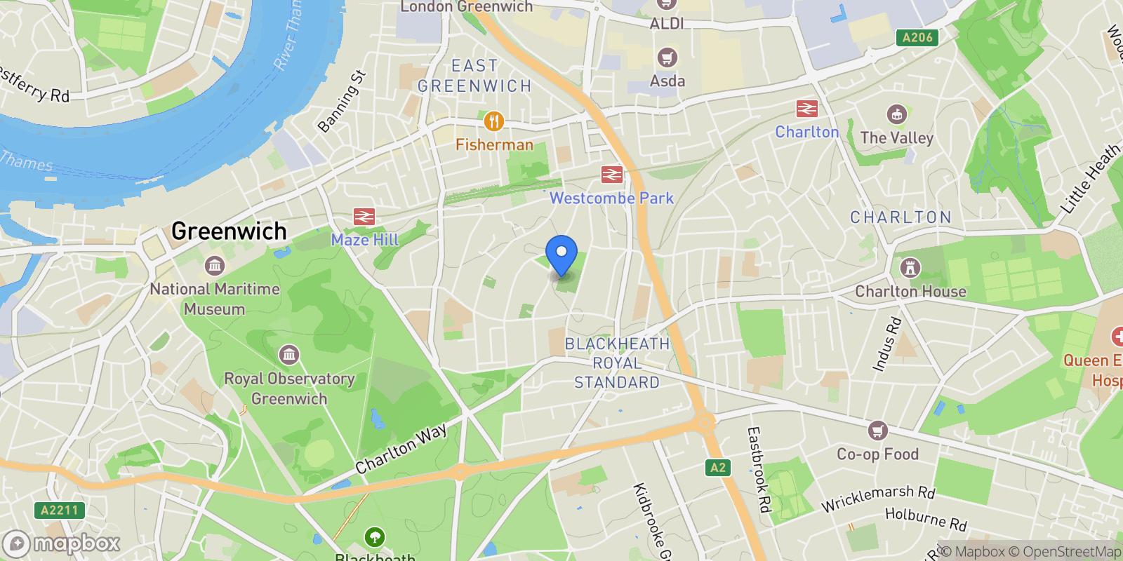 Map showing Humber Road, SE3, London, England, United Kingdom.