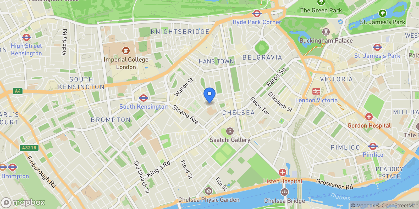Map showing Ovington Mews, Knightsbridge, London, England, United Kingdom.