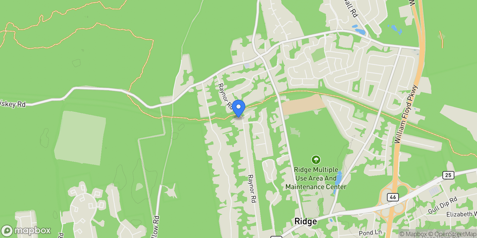 Map showing 116 Raynor Road, Ridge, NY 11961, Ridge, New York, United States.