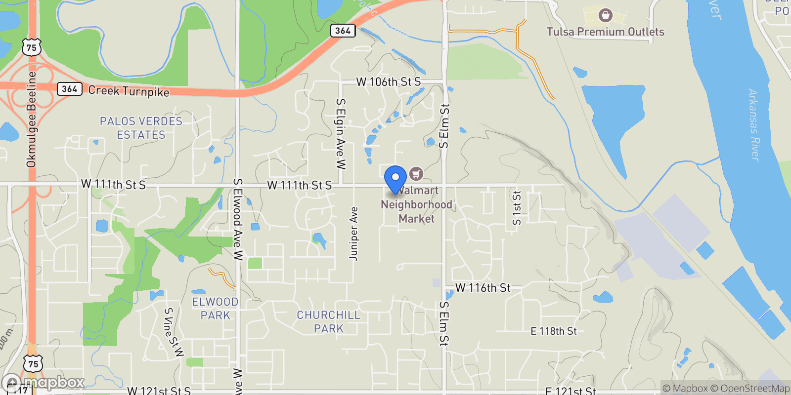 Map showing 11224 S Fir Avenue W, Jenks, OK 74037, Jenks, Oklahoma, United States.