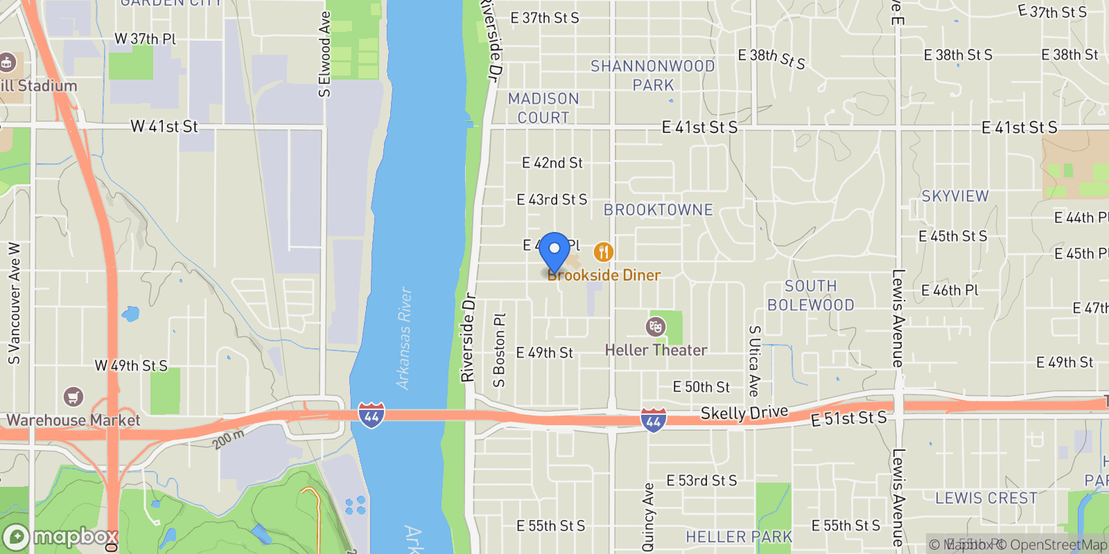 Map showing 337 E 46th Street, Tulsa, OK 74105, Tulsa, Oklahoma, United States.