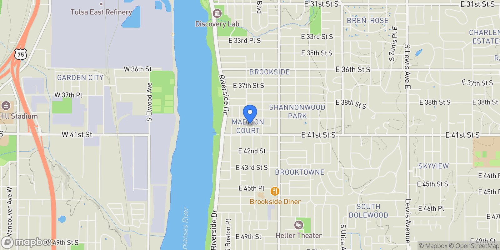 Map showing 3921 S Madison Avenue, Tulsa, OK 74105, Tulsa, Oklahoma, United States.