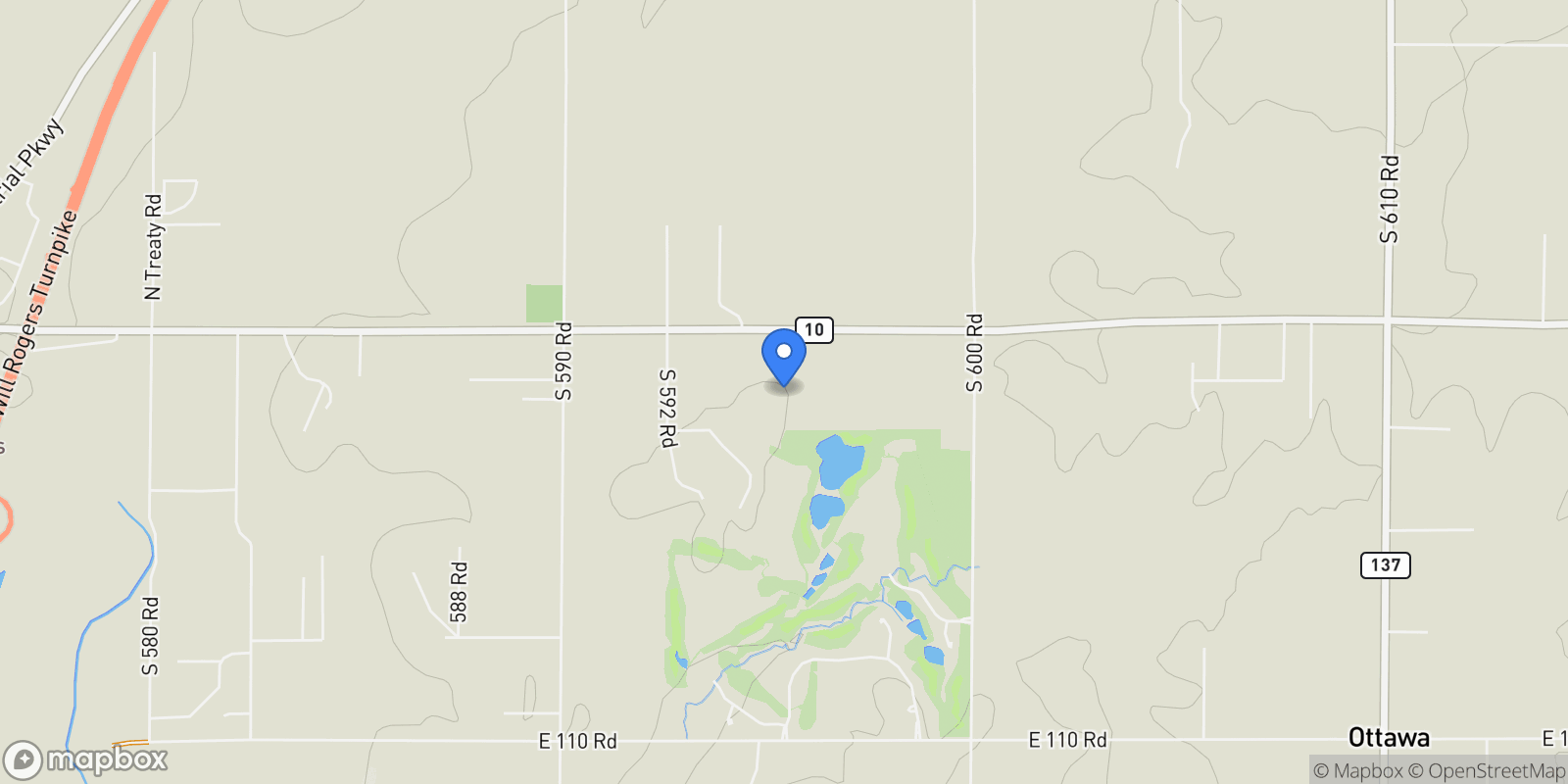 Map showing 59501 E 100 Road, Miami, OK 74354, Miami, Oklahoma, United States.