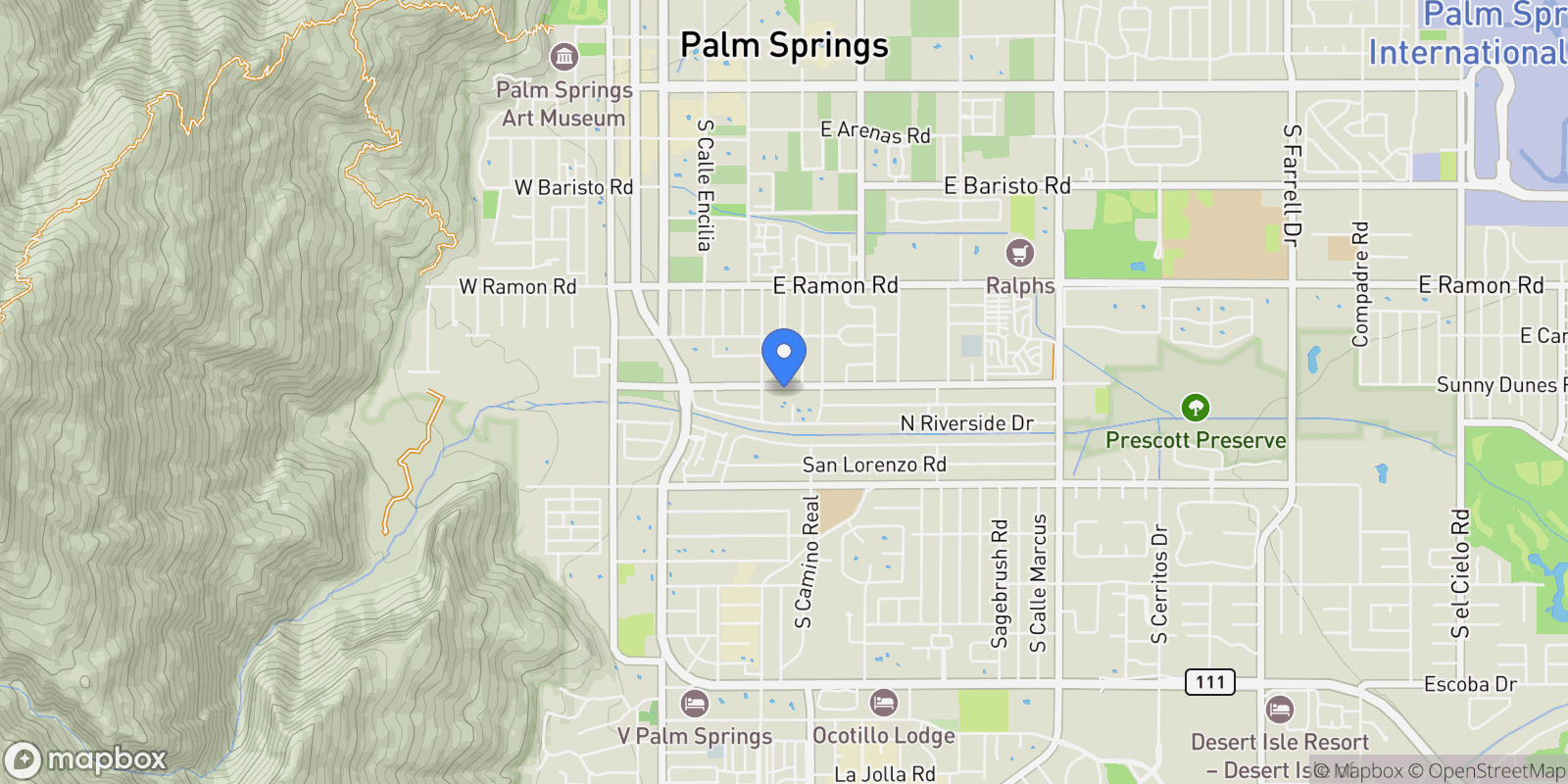 Map showing 745 E Sunny Dunes Road, Palm Springs, CA 92264, Palm Springs, California, United States.