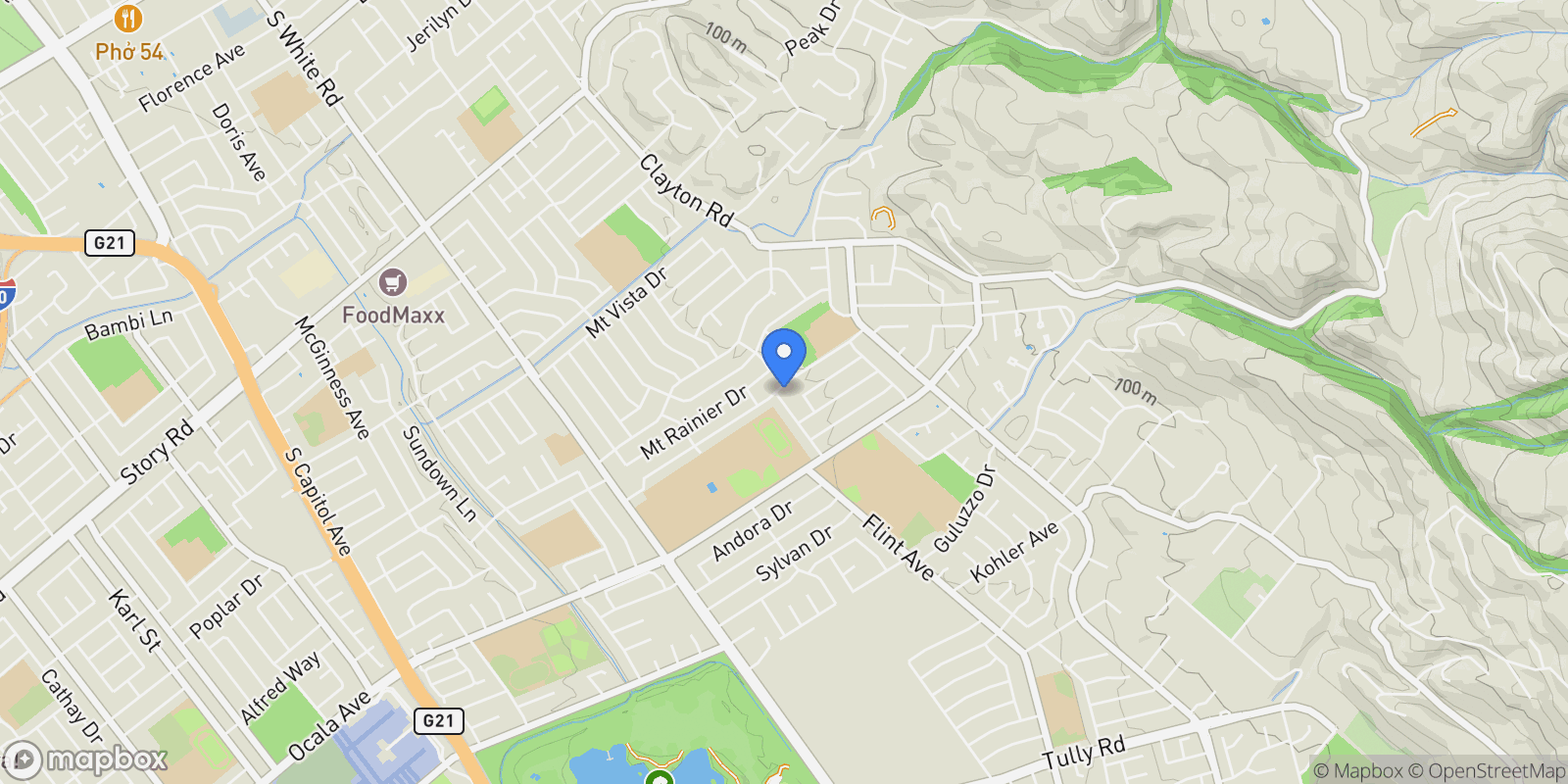 Map showing 1702 Mount Rushmore Drive, San Jose, California, United States.