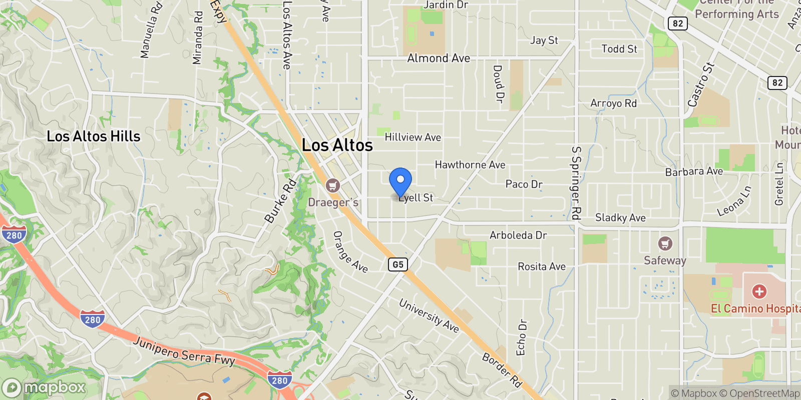 Map showing 130 Lyell Street, Los Altos Hills, California, United States.