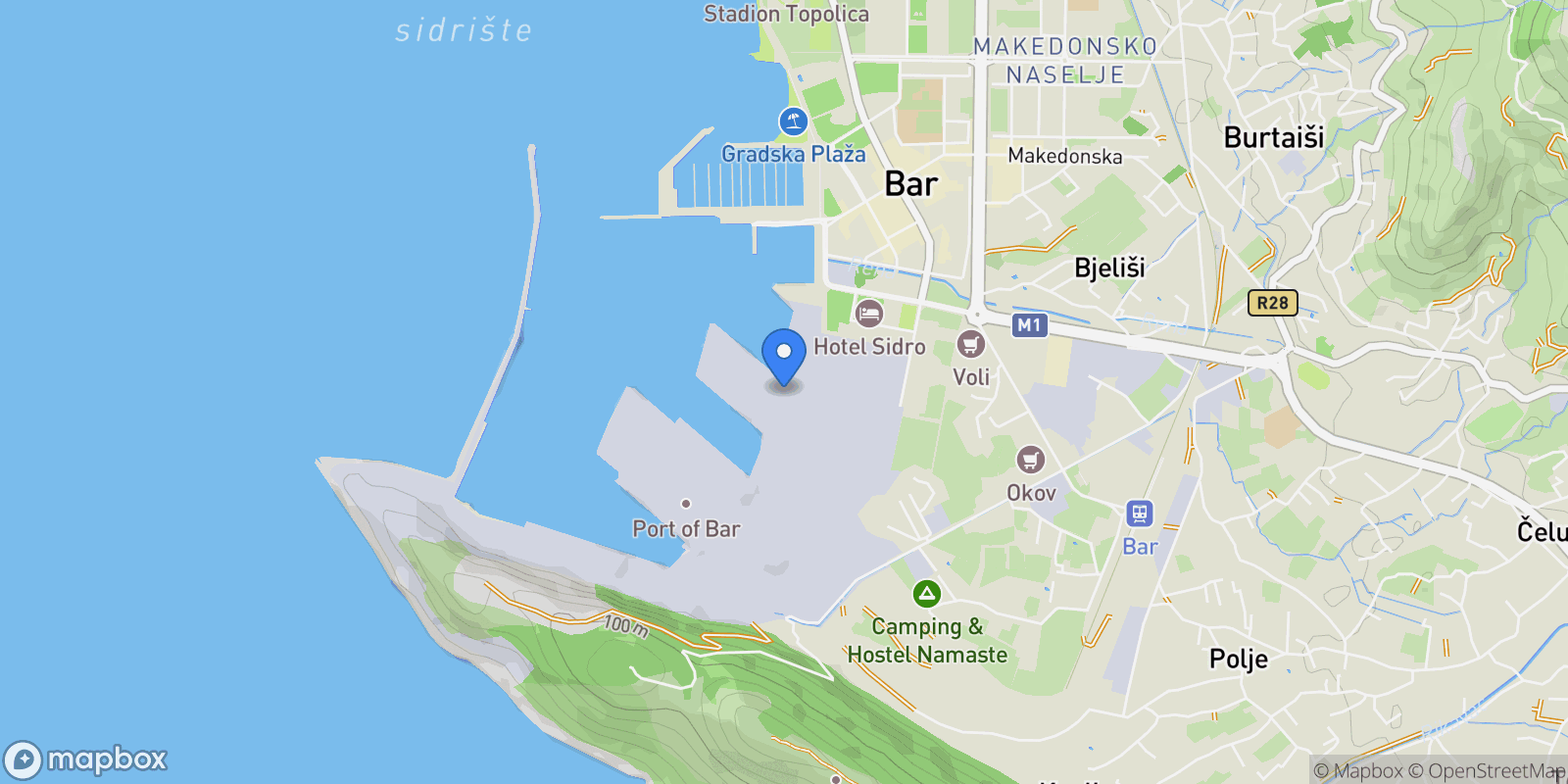 Map showing Bar, Bar, Bar Municipality, Montenegro.