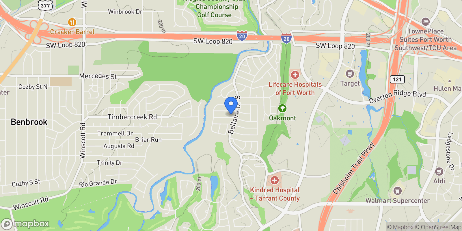 Map showing 6804 Savannah Lane, Fort Worth, Texas, United States.