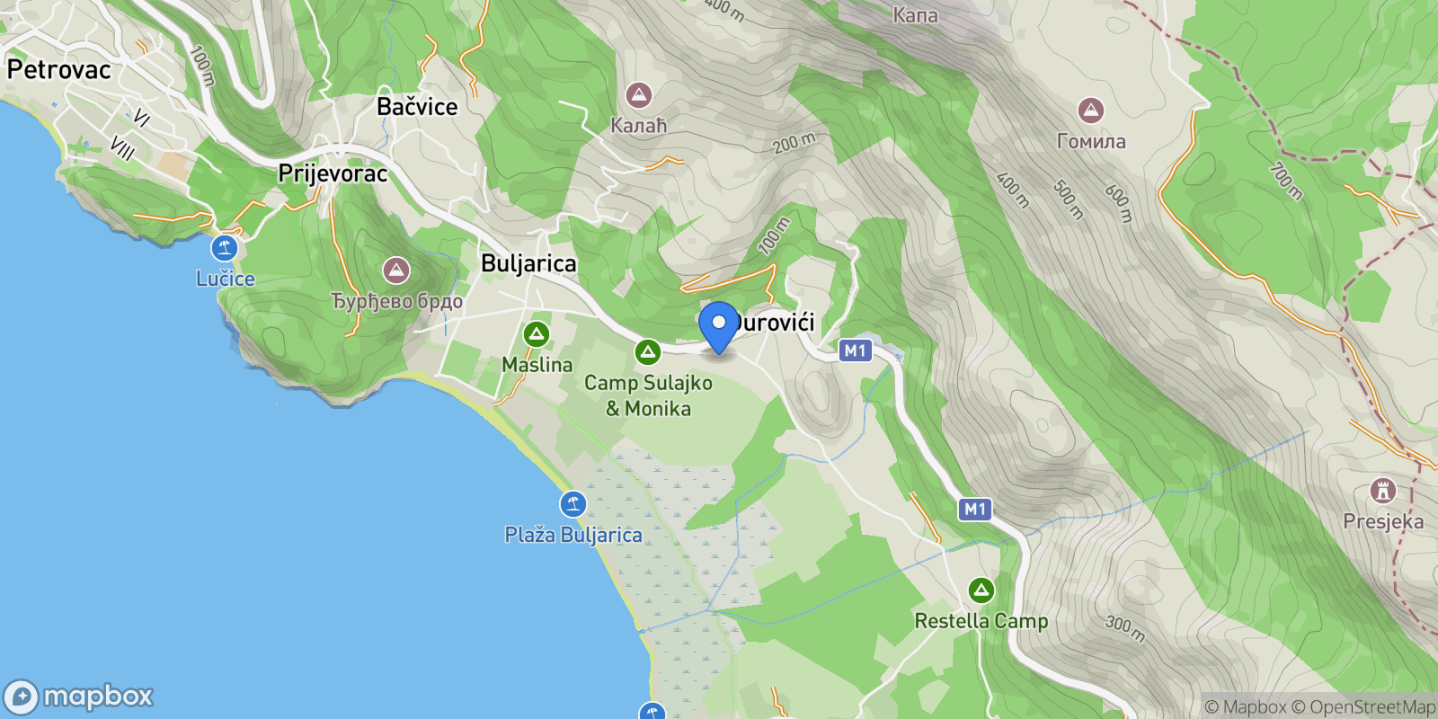 Map showing Budva, Buljarica, Budva Municipality, Montenegro.