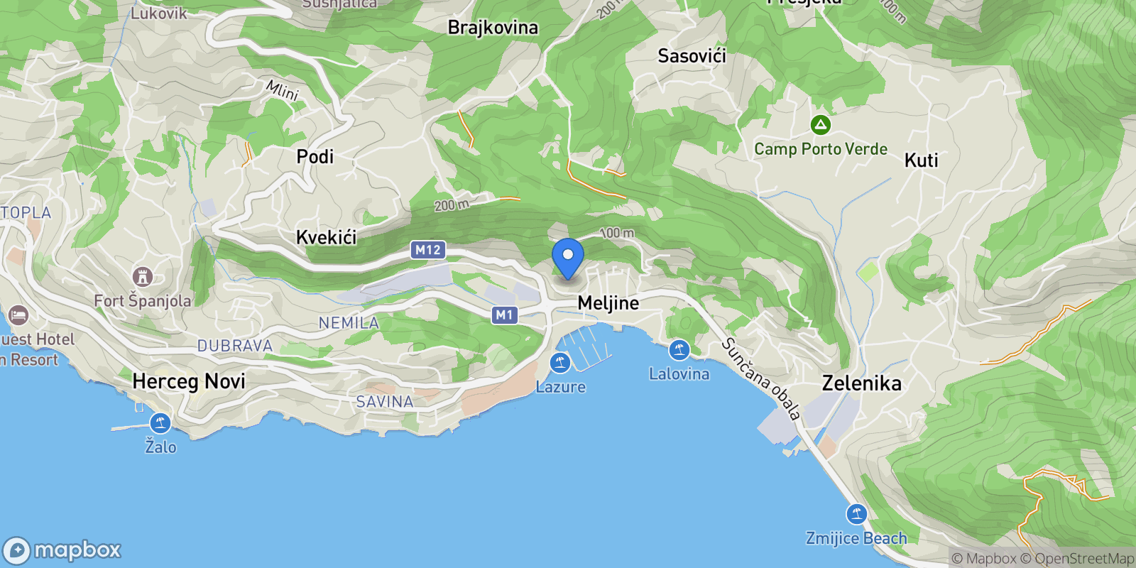Map showing Herceg-Novi, Meljine, Herceg Novi Municipality, Montenegro.