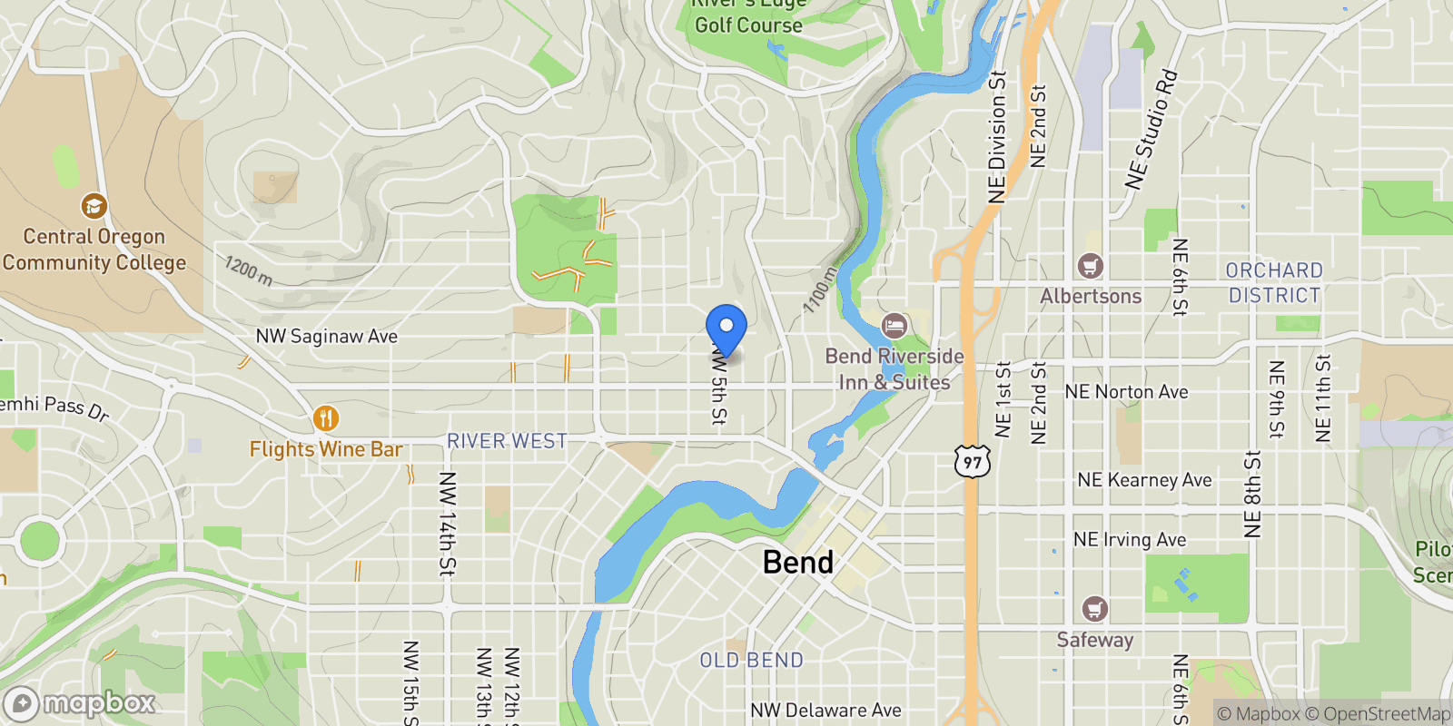 Map showing 1650 NW 5th Street, Bend, Oregon, United States.