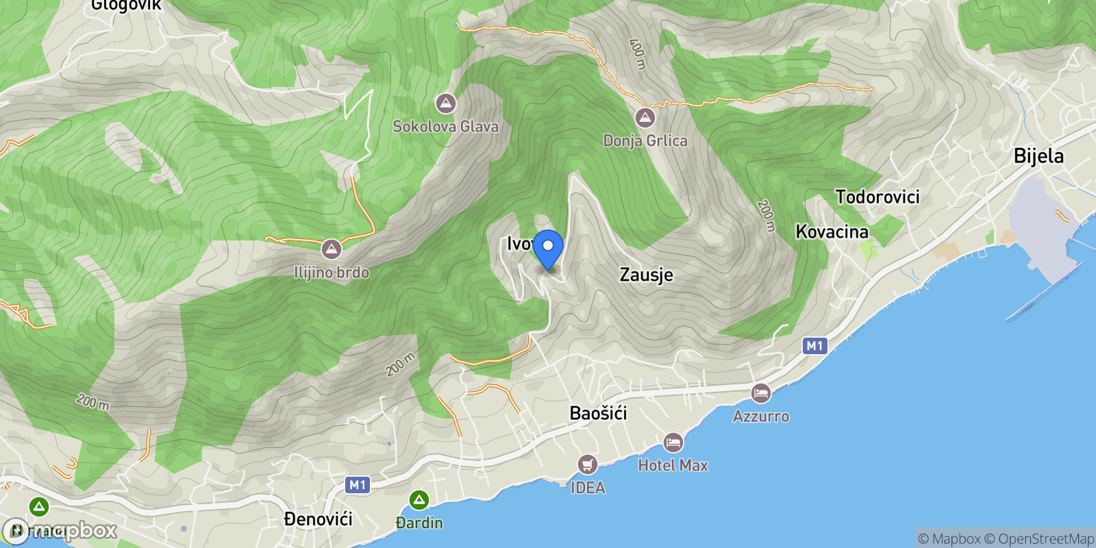 Map showing Herceg-Novi, Baošići, Herceg Novi Municipality, Montenegro.