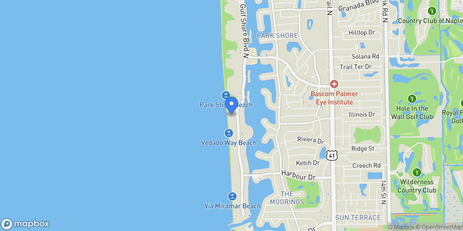 Map showing 3483 Gulf Shore BLVD, #105, Naples, FL, 34103, USA, Naples, Florida, United States.