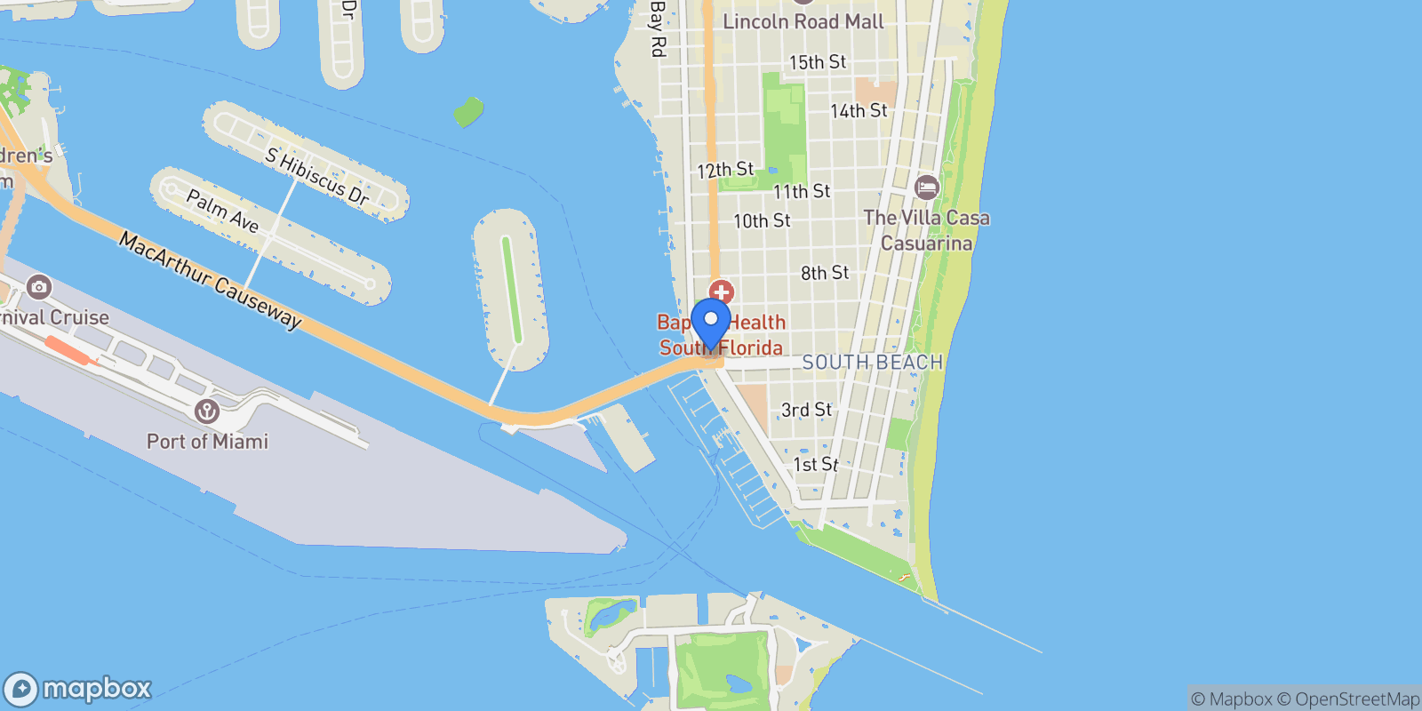 Map showing Miami Beach, Florida, United States.