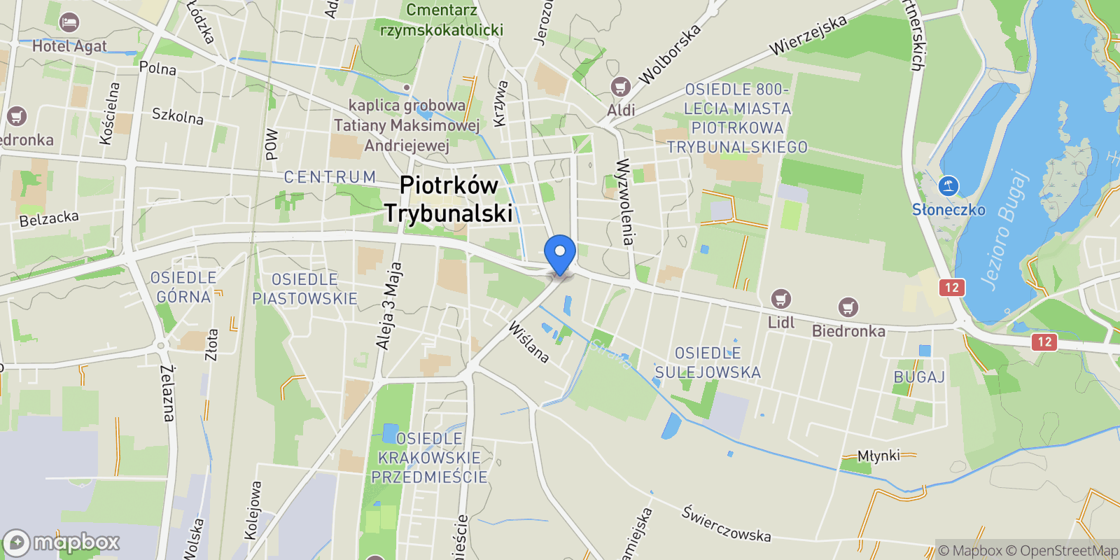 Map showing Piotrków Trybunalski, Poland, Piotrków Trybunalski, Łódź Voivodeship, Poland.