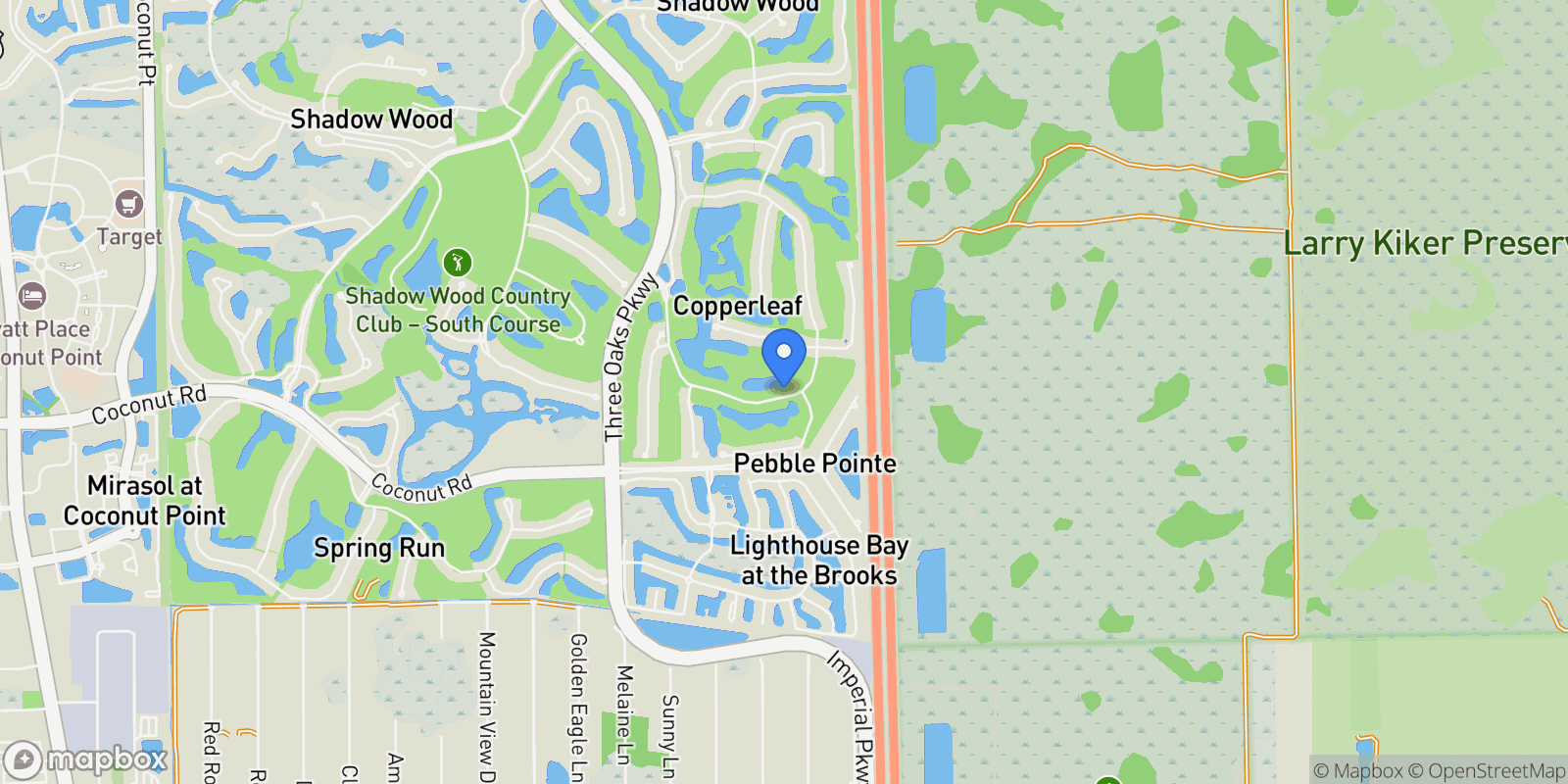 Map showing 23461 Copperleaf BLVD, Estero, FL, 34135, USA, Bonita Springs, Florida, United States.