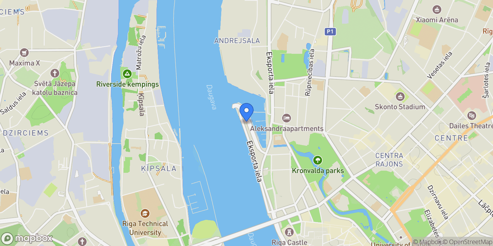 Map showing Eksporta iela 3A, Centra rajons, Rīga, LV-1010, Latvia, Riga, Riga, Latvia.