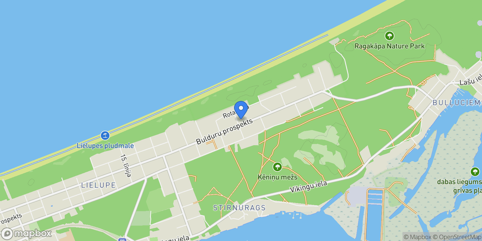 Map showing Bulduru prospekts 113, Jūrmala, LV-2010, Latvia, Jūrmala, Latvia.