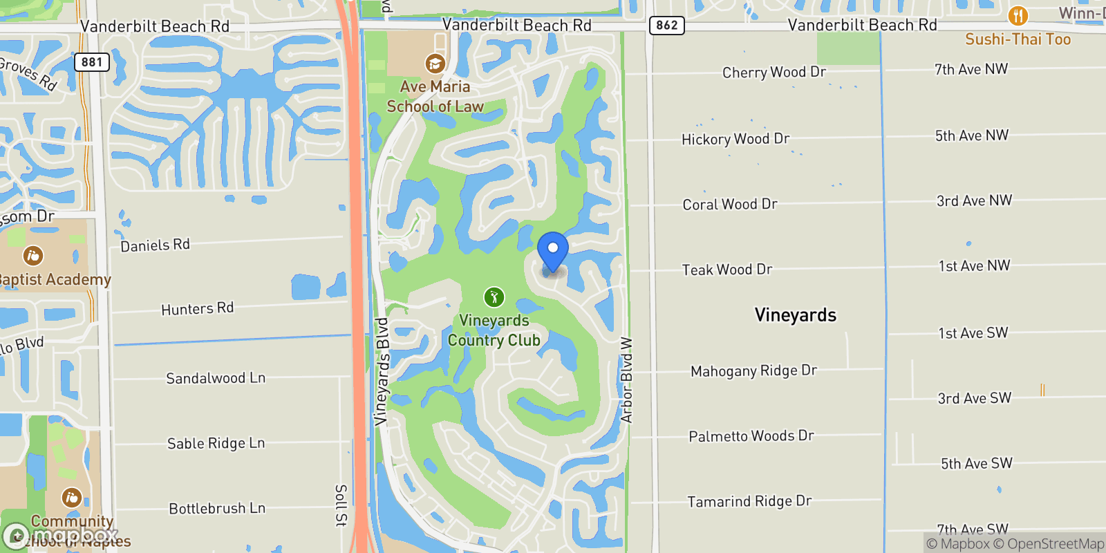 Map showing 425 Terracina CT, Naples, FL, 34119, USA, Naples, Florida, United States.
