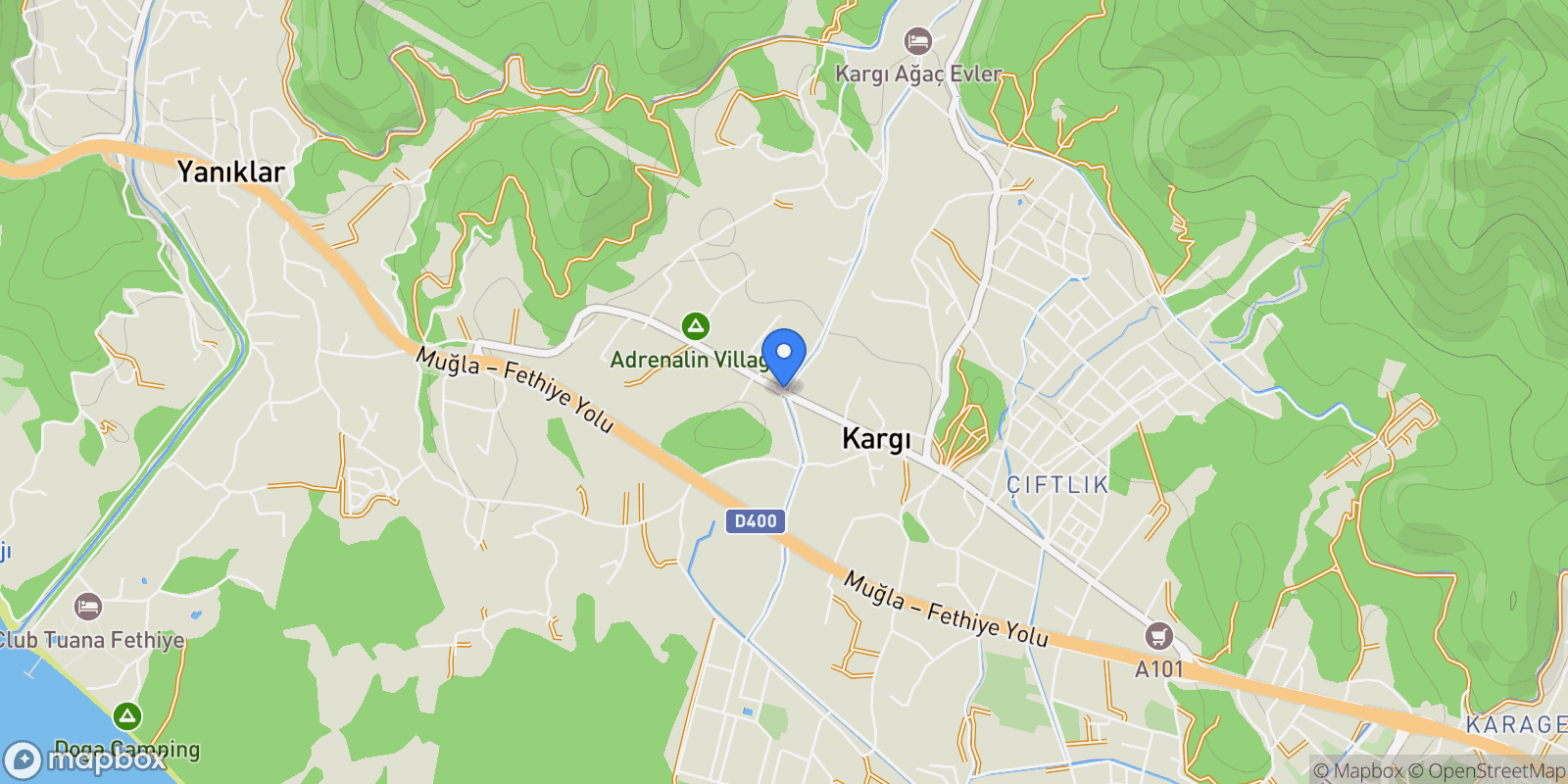 Map showing Kargı, Fethiye/Muğla, Türkiye, Kargı, Muğla, Turkey.