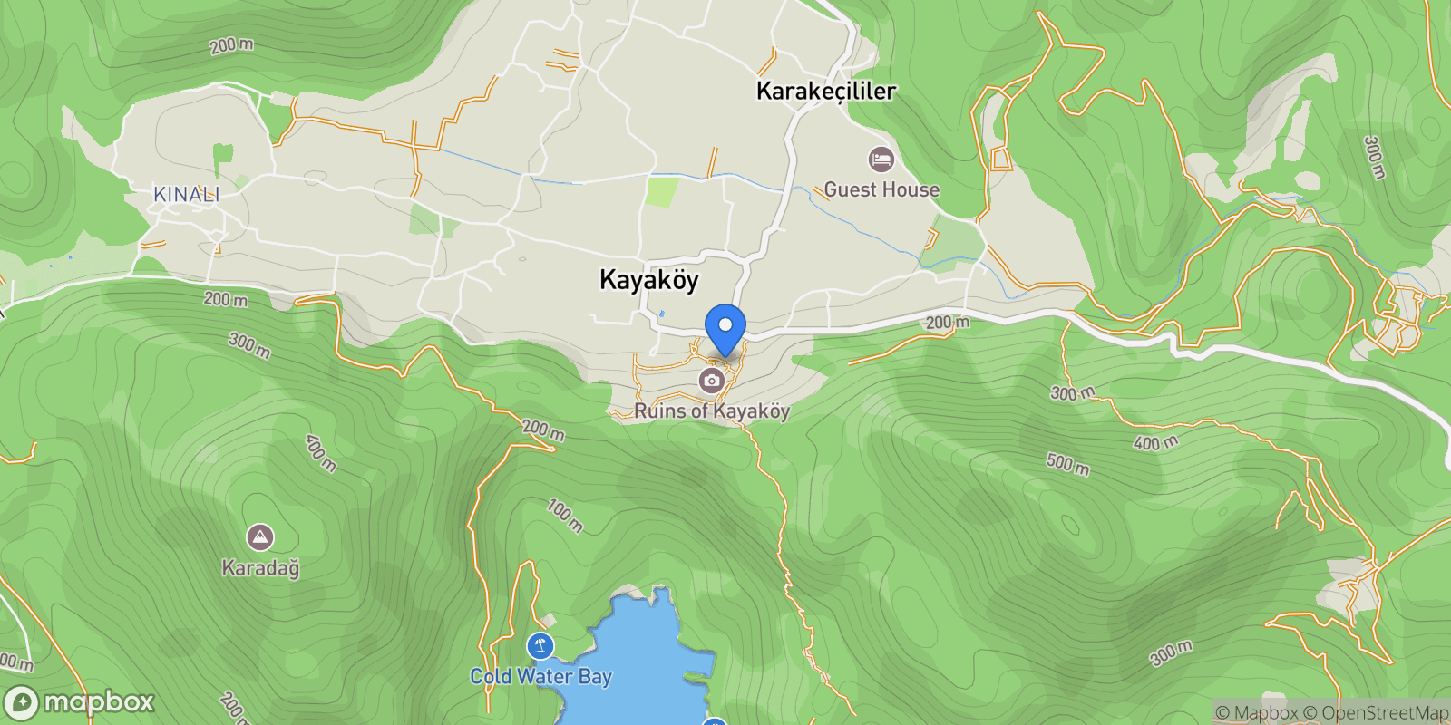 Map showing Kayaköy, 48300 Fethiye/Muğla, Türkiye, Kayaköy, Muğla, Turkey.