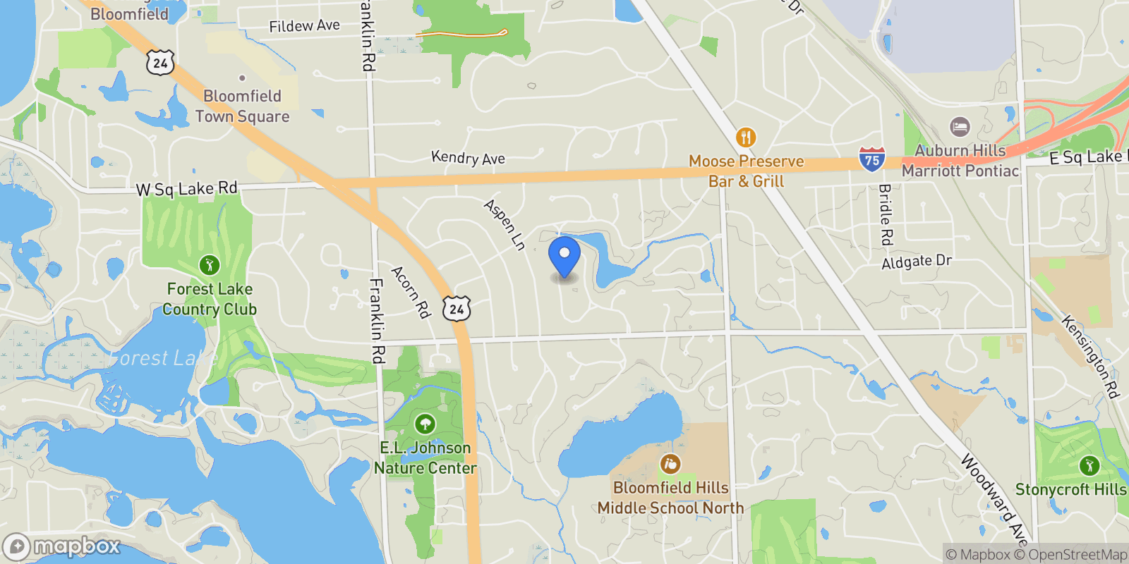 Map showing 2863 MEADOWOOD LANE, Bloomfield Charter Township, MI 48302, Bloomfield Hills, Michigan, United States.