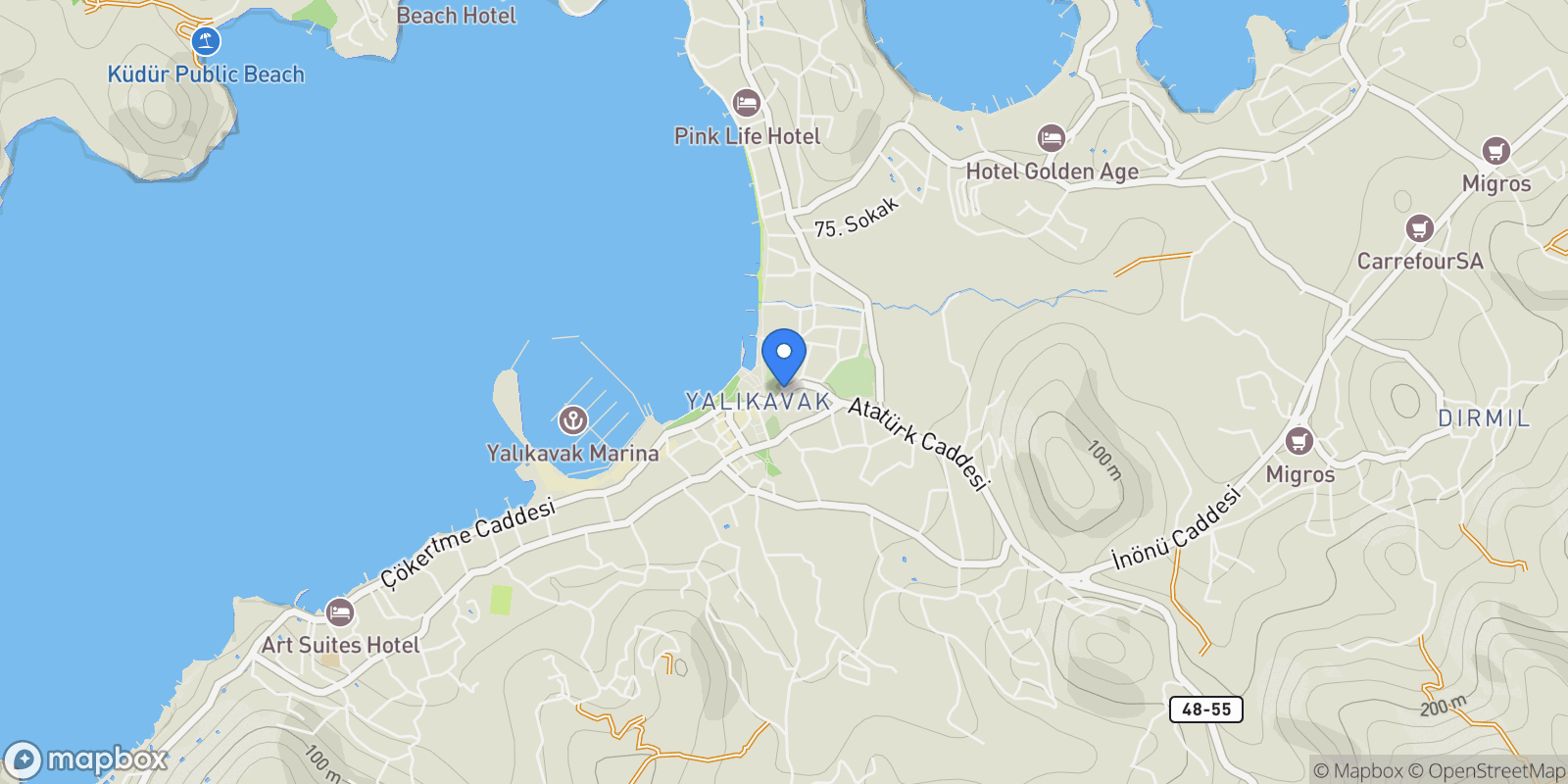 Map showing Yalıkavak, Bodrum/Muğla, Türkiye, Yalıkavak, Muğla, Turkey.