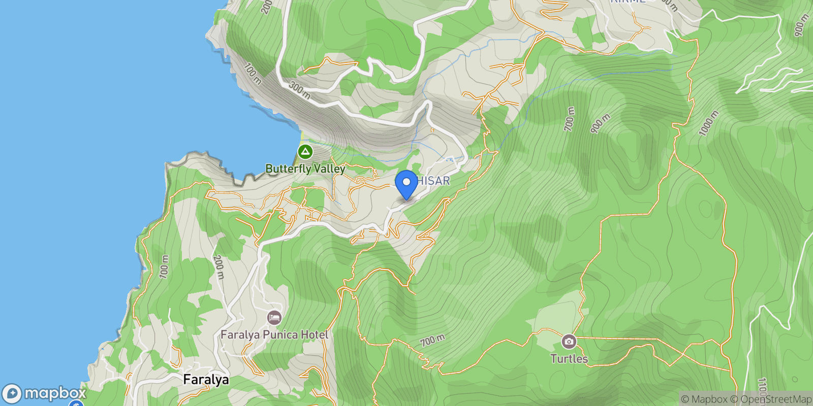 Map showing Faralya, 48300 Fethiye/Muğla, Türkiye, Muğla, Turkey.