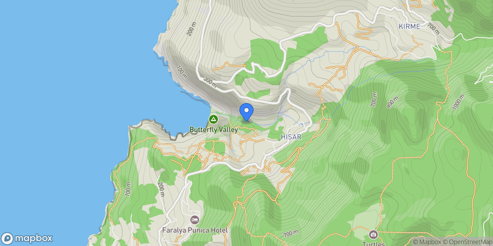Map showing Faralya, 48300 Fethiye/Muğla, Türkiye, Muğla, Turkey.