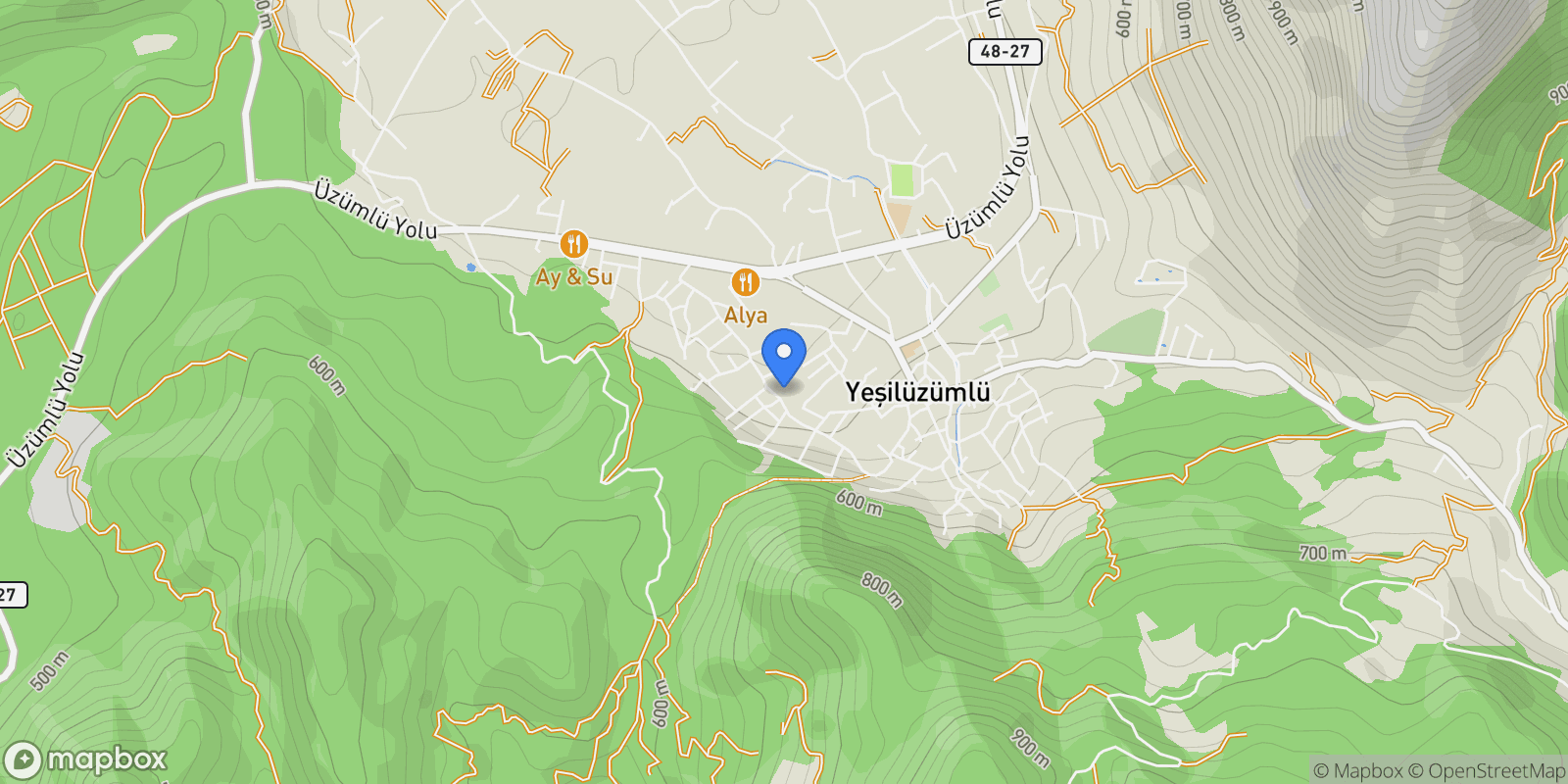 Map showing Üzümlü, Yeşilüzümlü, 48300 Fethiye/Muğla, Türkiye, Üzümlü, Muğla, Turkey.