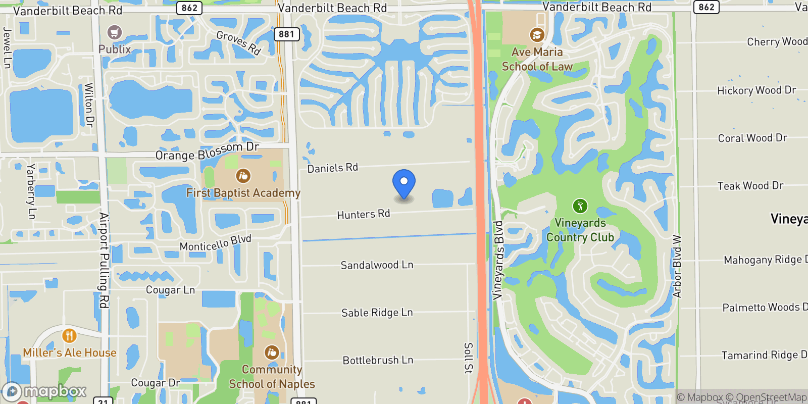Map showing 6677 Hunters RD, Naples, FL, 34109, USA, Naples, Florida, United States.