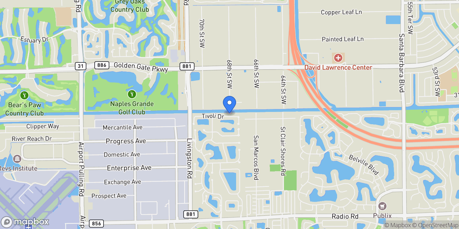 Map showing 1007 Tivoli DR, Naples, FL, 34104, USA, Naples, Florida, United States.