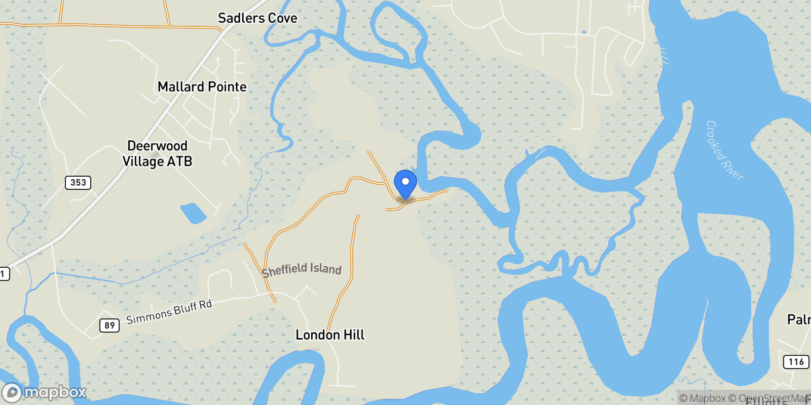 Map showing 0 Drizzle Bluff Road, Woodbine, GA 31569, Woodbine, Georgia, United States.