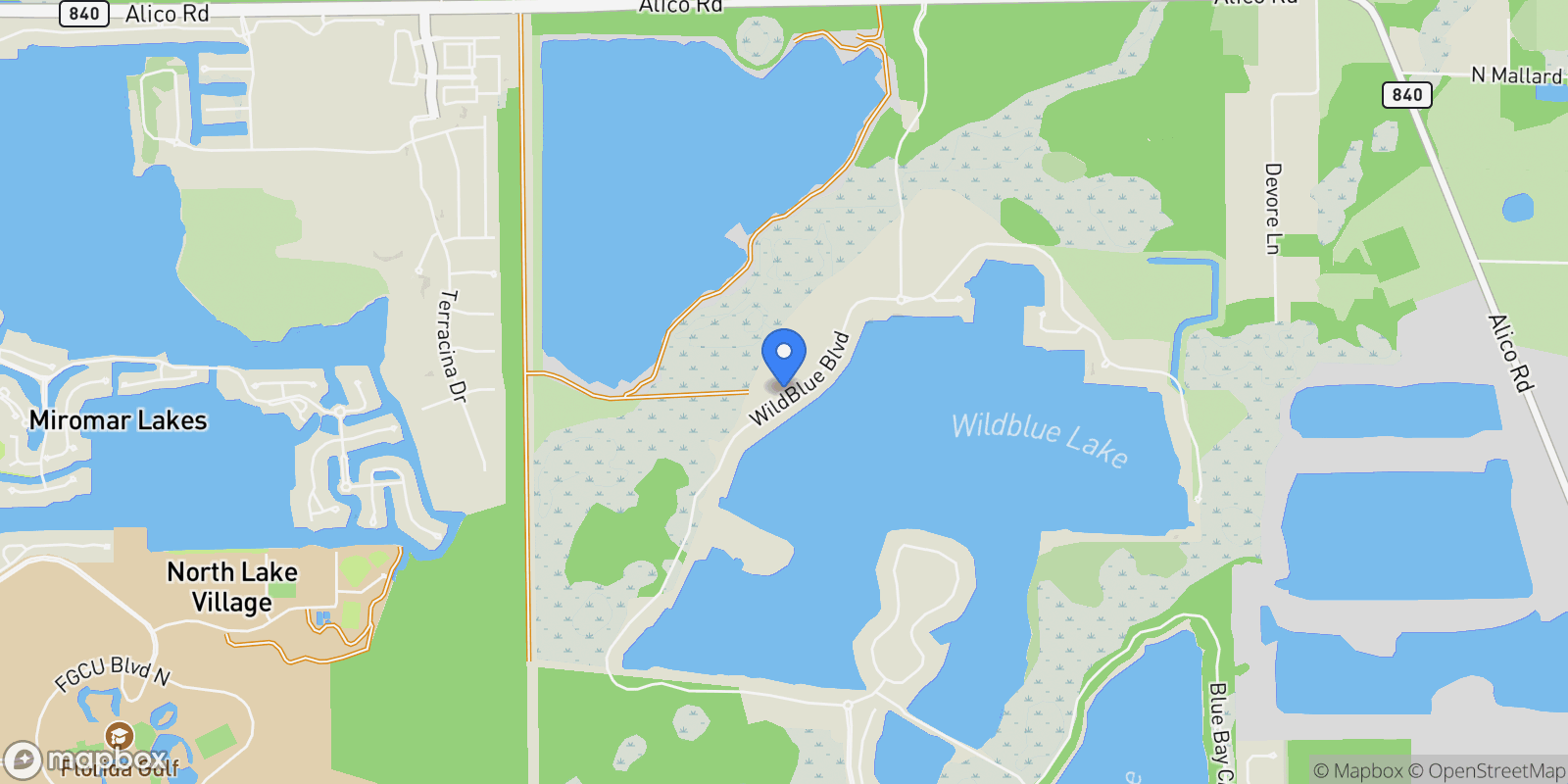 Map showing 18974 Wildblue BLVD, Fort Myers, FL, 33913, USA, Miromar Lakes, Florida, United States.