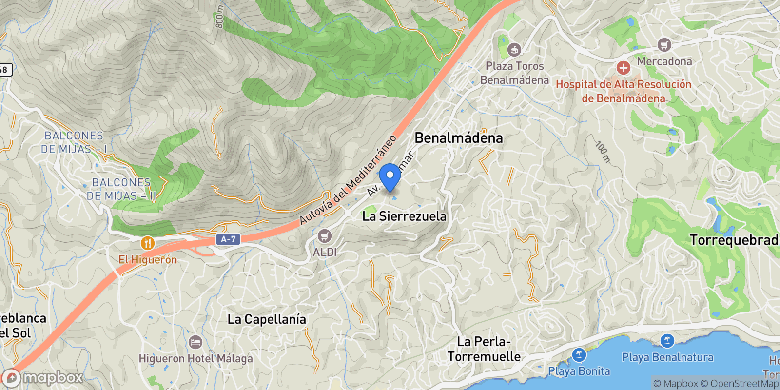 Map showing BENALMÁDENA, Málaga, BENALMÁDENA, Benalmadena, Andalusia, Spain.