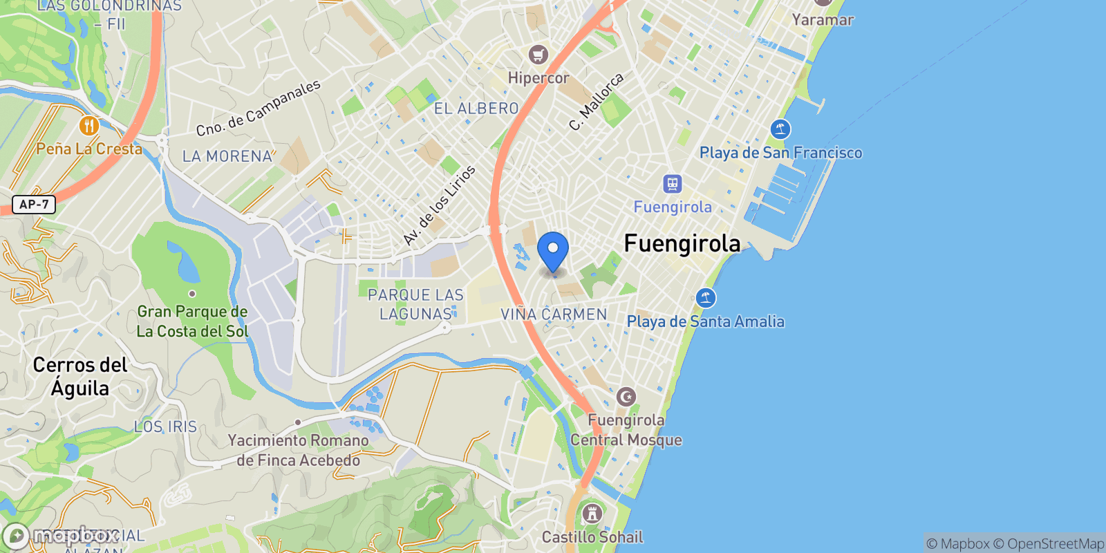 Map showing FUENGIROLA, Málaga, FUENGIROLA, Las Lagunas de Mijas, Mijas, Spain.