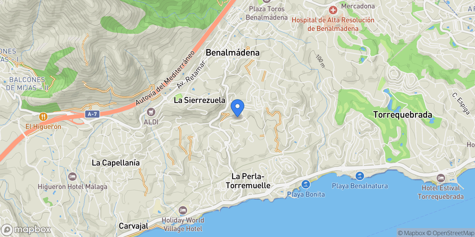Map showing BENALMÁDENA, Málaga, BENALMÁDENA, Benalmadena, Andalusia, Spain.