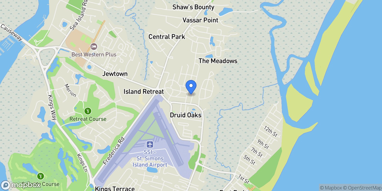 Map showing 113 Peachtree Street, St Simons Island, GA 31522, St. Simons, Georgia, United States.