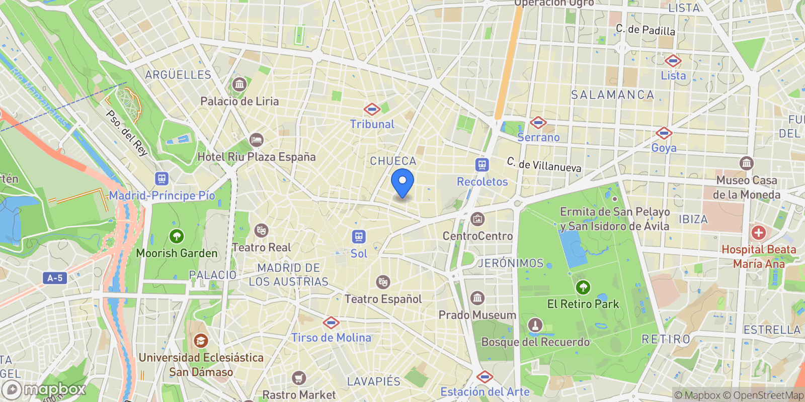 Map showing Calle Infantas, 32,  Madrid,  1ª Planta, Centro, Madrid, Spain.