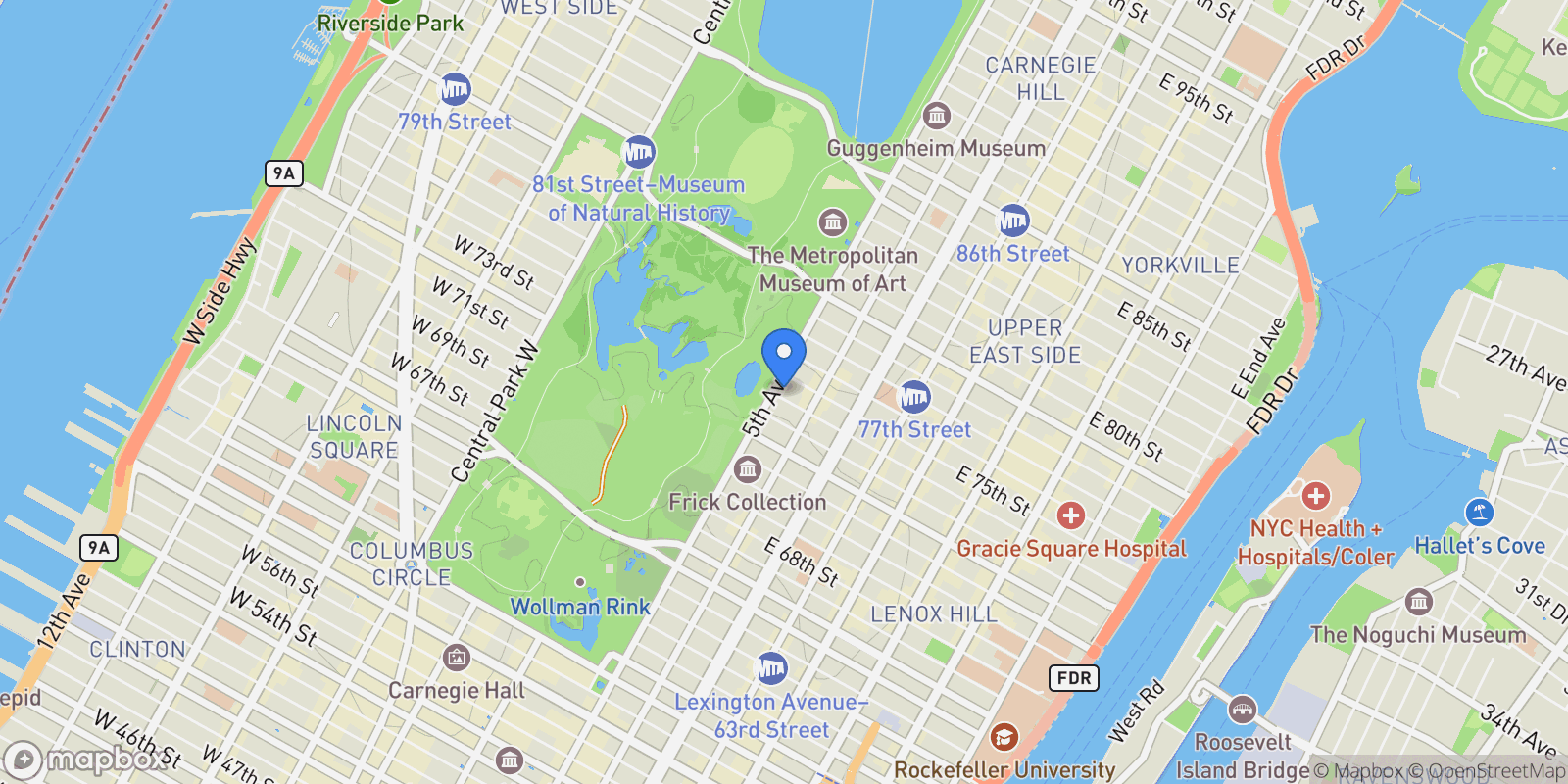Map showing 930 Fifth Avenue 7B, New York, NY 10021, New York, New York, United States.