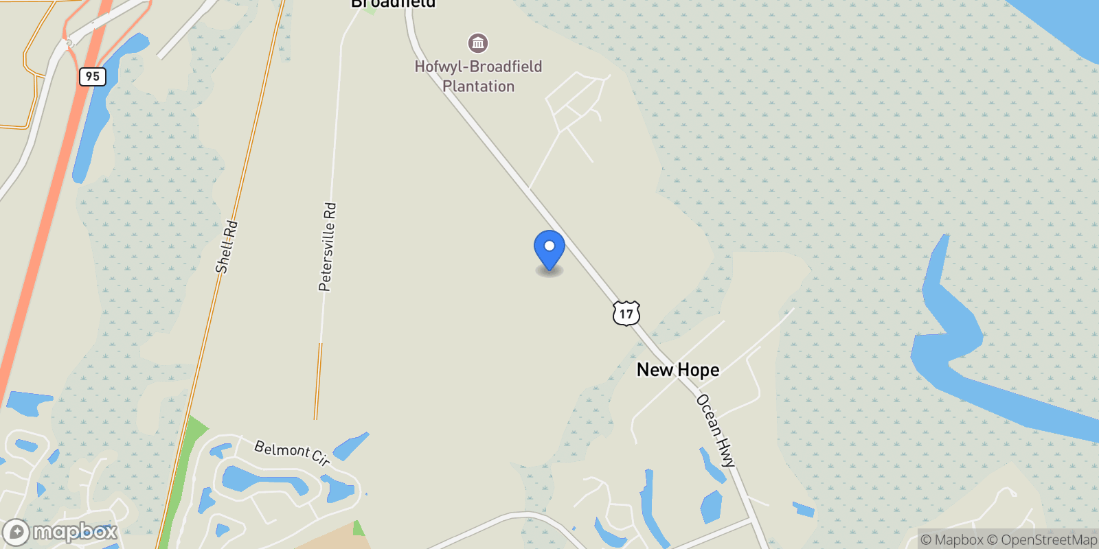 Map showing 1 Coastal Estates Drive, Brunswick, GA 31525, Brunswick, Georgia, United States.