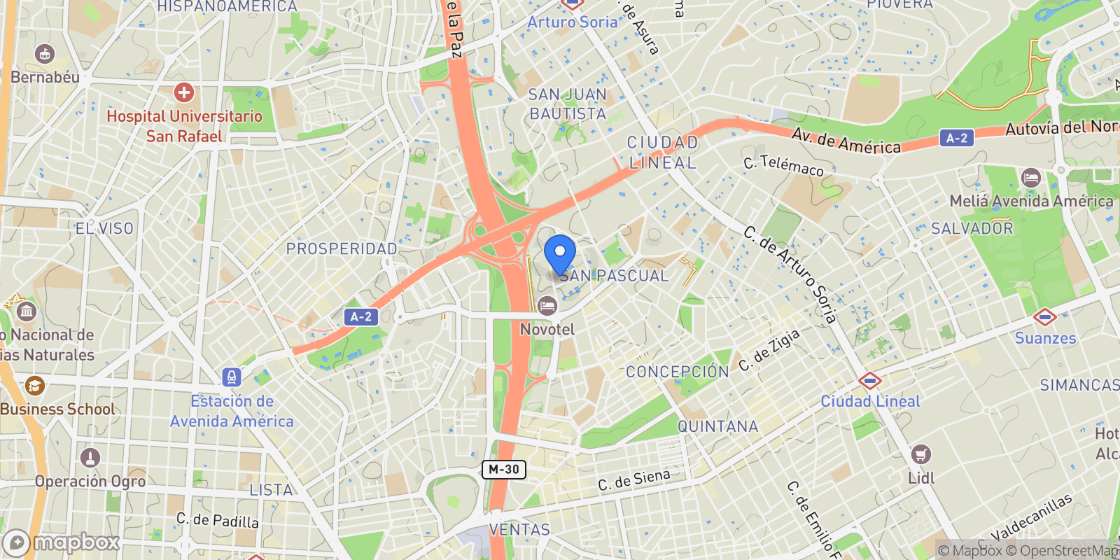 Map showing Calle Caribe, 1,  Madrid,  Ciudad Lineal,  14ª Planta, Ciudad Lineal, Madrid, Spain.