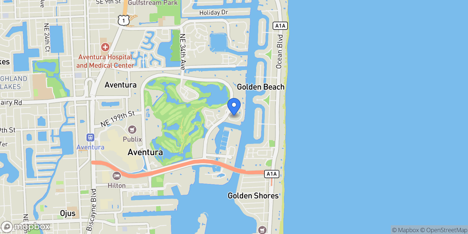 Map showing 19955 NE 38th Ct 1205, Aventura, Florida, United States.
