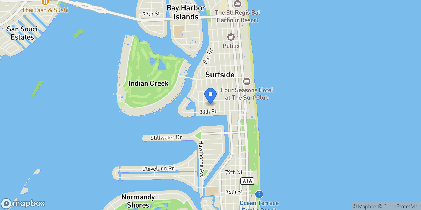 Map showing 8851 Froude Ave, Bal Harbour, Florida, United States.