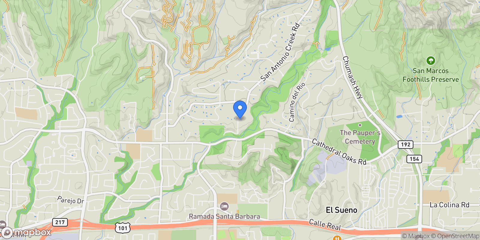 Map showing 930 San Antonio Creek Road, SANTA BARBARA, CA, 93111, USA, Santa Barbara, California, United States.