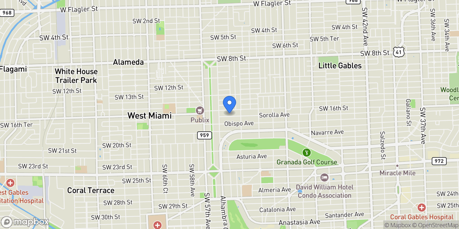 Map showing 1341 Sorolla Ave, Coral Gables, Florida, United States.