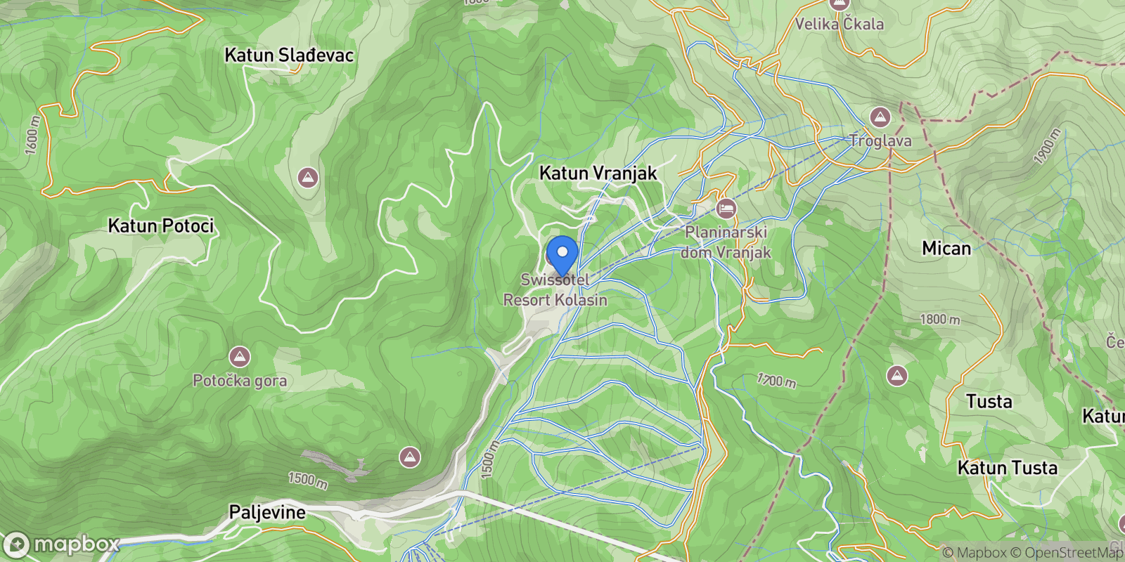 Map showing RJRQ+JVC, Kolasin, Montenegro, Kolasin, Kolašin Municipality, Montenegro.