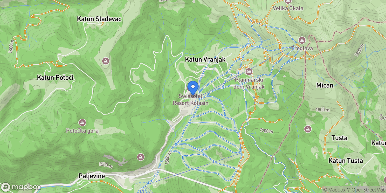 Map showing RJRQ+JVC, Kolasin, Montenegro, Kolasin, Kolašin Municipality, Montenegro.